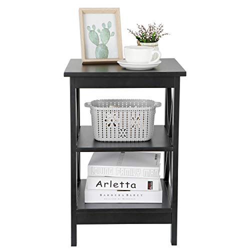 Nouva Square Side Table with Storage 3 Tier Small End Table 16 x 16 Inch Wooden X-Design Table Nightstand for Living Room Bedroom Office Nursery Entryway, Black - color: Balck