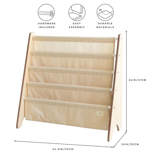 3 Sprouts Recycled Kids Bookshelf, Holds 35 Books, 4-Tier, Beige | Space-saving bookshelf, Children's room, Toddler bookcase organizer, Ages 3+, Book/toy storage, Front-facing, Covers visible - color: Solid Beige