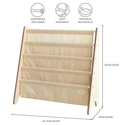 3 Sprouts Recycled Kids Bookshelf, Holds 35 Books, 4-Tier, Beige | Space-saving bookshelf, Children's room, Toddler bookcase organizer, Ages 3+, Book/toy storage, Front-facing, Covers visible - color: Solid Beige