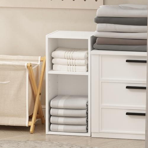 Furinno Reed 2-Tier Closet Organizers and Storage, Closet Organizer, Open Shelf Closet Storage, for Wardrobe, Bedroom, Living Room, 10-Inch Width, White - color: White, size: 2-Tier; 9.8" W