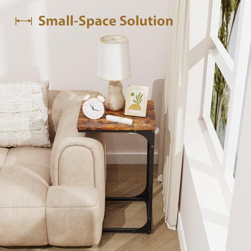 C Shaped End Tables Couch Table TV Trays Set of 2, 11.8" Wide, Rustic Brown | Small Thin Side Table Skinny Slide Under Couch Tray Tables for Sofa Bedroom Small Space - color: Rustic Brown, size: 11.8" Width
