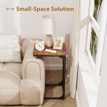 C Shaped End Tables Couch Table TV Trays Set of 2, 11.8" Wide, Rustic Brown | Small Thin Side Table Skinny Slide Under Couch Tray Tables for Sofa Bedroom Small Space - color: Rustic Brown, size: 11.8" Width