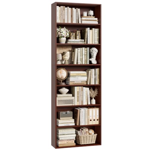 82" Tall Bookshelf Bookcase, 7-Tier Open Display Shelves, Cherry | Extra Tall Bookcase with Storage, Floor to Ceiling Bookshelves, Narrow Bookshelf Home Decor Furniture for Office, Living Room - color: Cherry