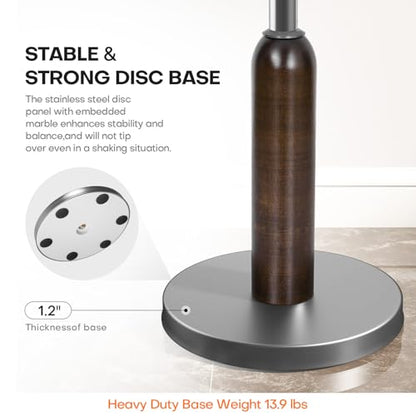 Coat Rack Freestanding Metal Coat Tree with 8 Wood Hooks | Heavy Duty Standing Coat Rack, Stainless Steel Marble Base, Coat Hanger Stand for Bedroom Entryway Hallway, Hat, Bags - color: Stainless Steel and Wood