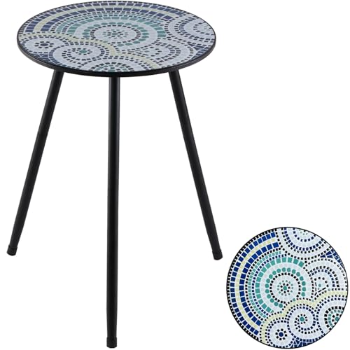 1 Pack Metal Outdoor Side Table Small Outside Round End Table for Patio Modern Accent Garden Corner Table for Small Spaces, Balcony, Porch, Weather-Resistant, Plant Stand Indoor, Round Mosaic - color: Round Mosaic, style: 1 pack/ 13.4 in