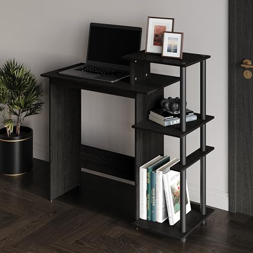 Elegance Writing Desk with Multi-Tier Open Shelves, Study Computer Desk for Home Office, Black - color: Black