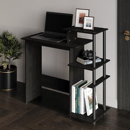 Elegance Writing Desk with Multi-Tier Open Shelves, Study Computer Desk for Home Office, Black - color: Black