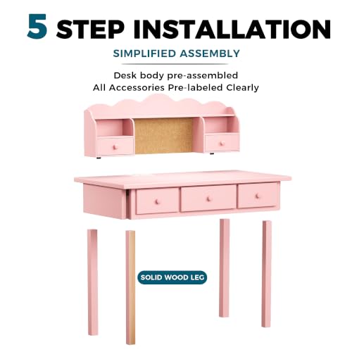 FUNKOCO Home Office Furniture Writing Desk,Computer Work Station with Detachable Hutch,5 Drawers(Pink) - color: 2-pink