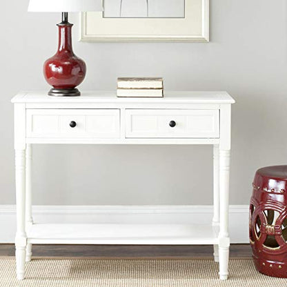 SAFAVIEH Furniture - Samantha 2-Drawer Console Table - Distressed Black - Solid Wood - Classic Storage Design - Ideal for Entryway, Living Room, Hallway, 35.8"W x 13.8"D x 29.5"H (AMH5710B) - color: Distressed Black