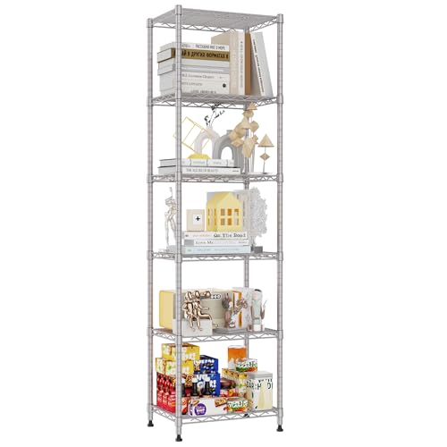 REGILLER 6 Wire Shelving Steel Storage Rack Adjustable Unit Shelves for Laundry Bathroom Kitchen Pantry Closet (16.7L x 11.9W x 64H, Silver) - color: Silver