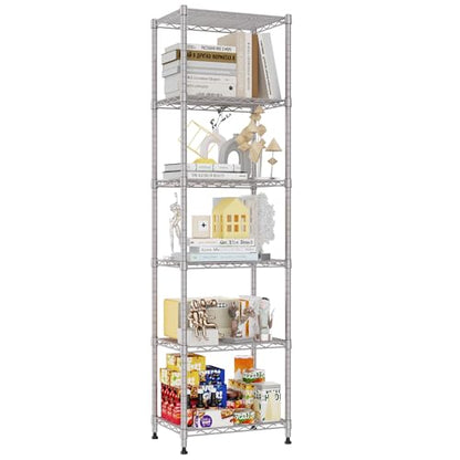 REGILLER 6 Wire Shelving Steel Storage Rack Adjustable Unit Shelves for Laundry Bathroom Kitchen Pantry Closet (16.7L x 11.9W x 64H, Silver) - color: Silver