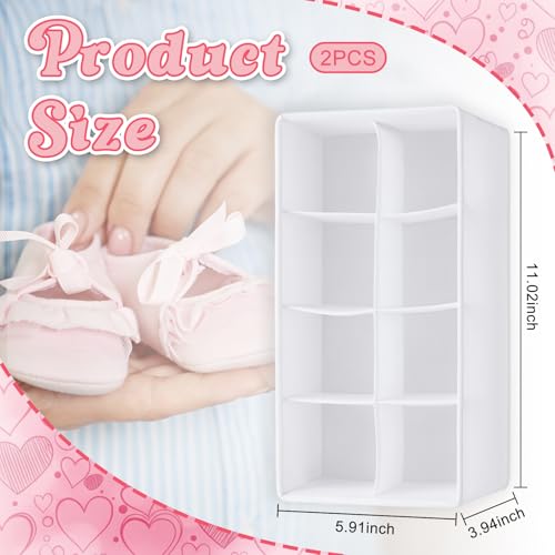 2 Pack Toddler Shoe Organizer for Closet Drawer Foldable Shoe Rack Storage Container 8 Section Baby Soft Fabric Cubby Box 11.02" × 5.91" × 3.94" Nursery Infant Holder with Divider Breathable