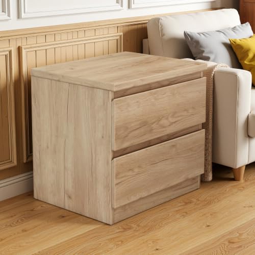 Nightstand with Drawers, Bedside Table with Drawers, Sofa Side Table Storage Cabinet, Night Stand for Bedroom Living Room (1, 2 Drawers Nature, 19.7" W×15.6" D×18.9" H) - color: 2 Drawers Nature