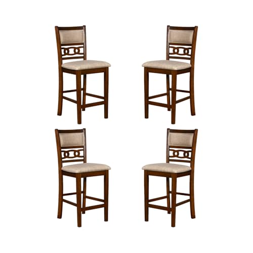 New Classic Furniture Gia Counter Dining Chair (Set of Four), Light Brown Fabric Upholstered Seat & Back Rest, Cherry Brown - color: Cherry, size: Set of 4, style: Counter Chair