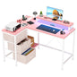 Patikuin L Shaped Desk with Power Outlets & LED Lights, Computer Desk with Drawers & Shelves, Corner Desk Gaming Desk Home Office Desk,Pink - color: Pink