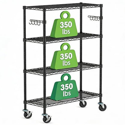 4 Tier Wire Metal Shelving Rack Garage Storage Rolling Shelves with Wheels | Heavy Duty Adjustable Industrial Shelving Steel Wire Organizer Rack for Kitchen Garage Pantry Office Bathroom - size: 4-Tier Metal Shelf（36L x 14W x 57H）