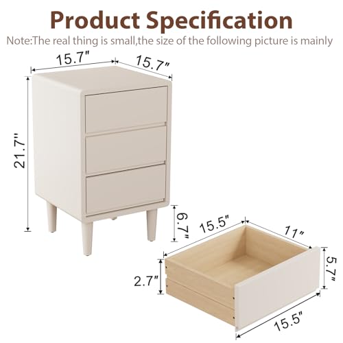 Tall Nightstand White Night Stand with 3 Drawers Mid Century Modern Nightstand with Storage,Solid Wood Night Stand,Small Bedside Table for Bedroom,Living Room,Office,White Bedside Table - color: White, style: 3 drawers