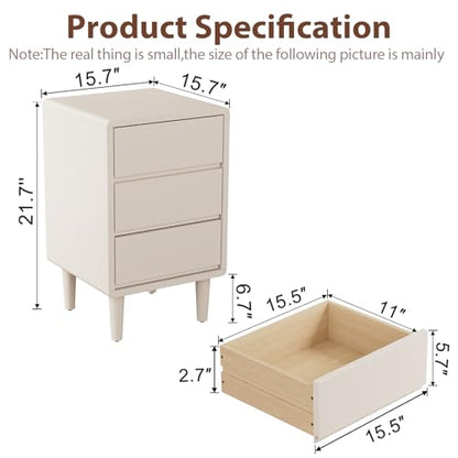 Tall Nightstand White Night Stand with 3 Drawers Mid Century Modern Nightstand with Storage,Solid Wood Night Stand,Small Bedside Table for Bedroom,Living Room,Office,White Bedside Table - color: White, style: 3 drawers