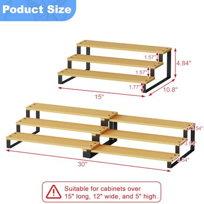 Expandable Bamboo & Iron Can Organizer, 3-Tier Adjustable Pantry Can Rack, Kitchen Cabinet Food Storage Shelf, Easy Access Canned Goods Soda Soup Can Holder, Hold Up to 30 Cans, Black - color: Black