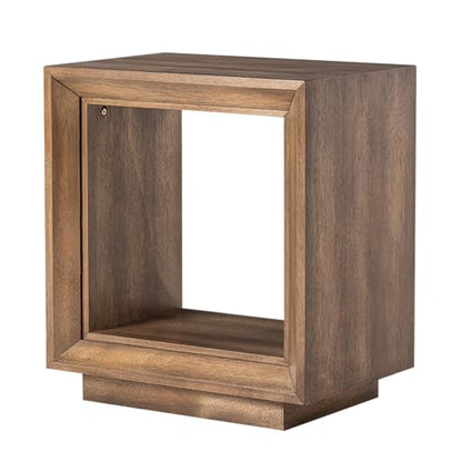 COZAYH Farmhouse End Table, Open Cube Accent Table with Geometric Frame, Modern Minimalist Side Table, Brown - color: Brown