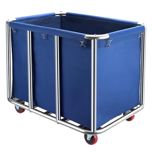 Commercial Laundry Cart with Wheels,400L Large Commercial Laundry Hamper,Commercial Laundry Basket with Sturdy Stainless Steel Frame and Oxford Bag for Home Hotel Hospital 440 lbs (Blue) - color: Blue