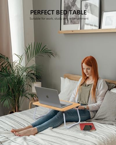 ZEAPTAC Laptop Bed Desk, Foldable Lap Desk, Portable Lap Table, Bed Table, Laptop Stand, Lightweight & Mini Table for Breakfast/Picnic/Drawing/Couch/Floor - Wood - color: Wood