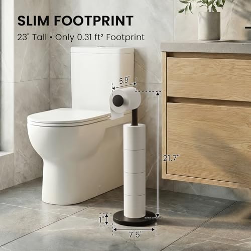 Cesun Extra Weighted Base Toilet Paper Holder Stand - SUS304 Rust Proof Free Standing Tissue Roll Holder for 4 Rolls, No Tipping, No Slipping, Matte Black - color: Black