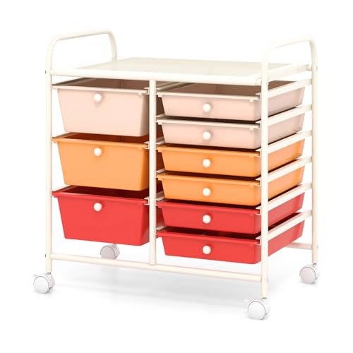 9-Drawer Rolling Cart, Mobile Storage Cart with Universal Wheel & Metal Frame, Multipurpose Trolley Utility Cart, Craft Art Cart Organizer for Home Office School - color: Macaron, size: 9 Drawers (3 Big +6 Small)