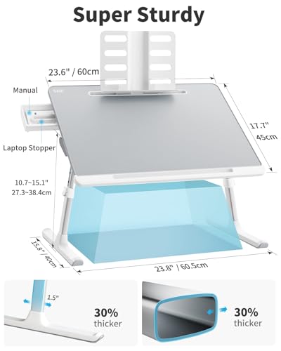 Laptop tray, SAIJI 60*45cm Table lap for bed, Multi-purpose Premium Lapdesk, Height Angle adjustable, with Book Stand, Drawer, Tablet slot, for Eating, Working, Writing, Gaming, Drawing (Light Grey) - color: Dark Gray