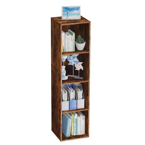 4 Tier Bookshelf, Freestanding Corner Storage Shelve Book Case for Narrow Space, 4 Cube Storage Organizer Small Bookcase for Home Office Living Room (Retro Brown, 4 Cube) - color: Retro Brown, size: 4-Cube