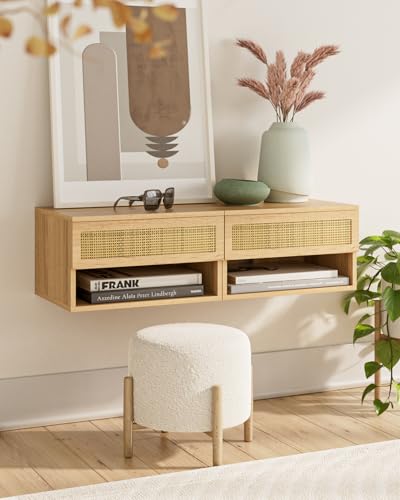 Floating Nightstand, Small Modern Floating Nightstand with Drawer, Floating Shelves for Bedroom, Bathroom (Oak Rattan) - color: Oak Rattan