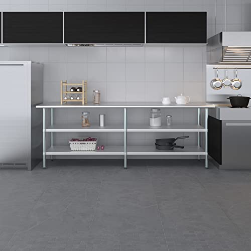 Stainless Steel Work Table with 2 Shelves | Metal Utility Table | Commercial & Residential NSF Utility (Stainless Steel Table with 2 Shelves, 96" Long x 24" Deep) - size: 96" Long x 24" Deep