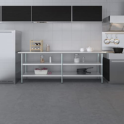 Stainless Steel Work Table with 2 Shelves | Metal Utility Table | Commercial & Residential NSF Utility (Stainless Steel Table with 2 Shelves, 96" Long x 24" Deep) - size: 96" Long x 24" Deep