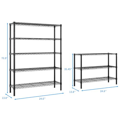 5-Tier Wide Wire Shelving Unit, Adjustable Heavy Duty Storage Rack with Leveling Feet, Freestanding Metal Shelves, for Garage Kitchen, Black - color: Black, 4 Tier-49.2"