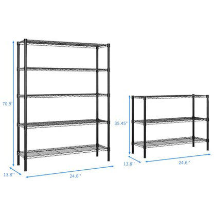5-Tier Wide Wire Shelving Unit, Adjustable Heavy Duty Storage Rack with Leveling Feet, Freestanding Metal Shelves, for Garage Kitchen, Black - color: Black, 4 Tier-49.2"
