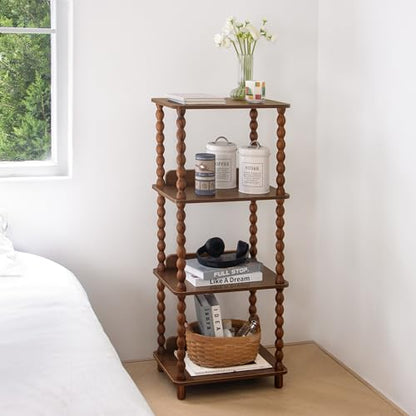 Fultyle Small Book Shelf, 4-Tier Wood Bookshelf with Storage, Short Bookcase Display Shelves for Small Spaces, Bedroom, Living Room and Office with Solid Wood Legs (Walnut Brown) - color: Walnut Brown