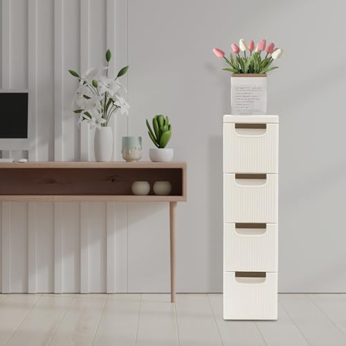 4 Tier Mobile Storage Cart, Modern White Slim Rolling Storage Cabinet with Wheels, Compact Organizer Cart for Kitchen Bathroom Bedroom Office (4 Drawer) - size: 4 Drawer