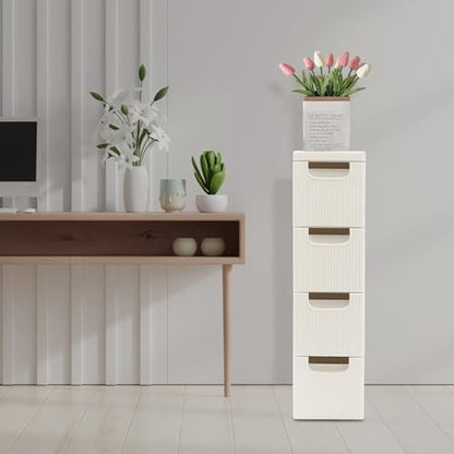 4 Tier Mobile Storage Cart, Modern White Slim Rolling Storage Cabinet with Wheels, Compact Organizer Cart for Kitchen Bathroom Bedroom Office (4 Drawer) - size: 4 Drawer