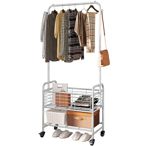 SUOERNUO Laundry Cart with Hanging Rack Rolling Laundry Hamper Sorter with Wheels Shelf,Grey - color: Grey