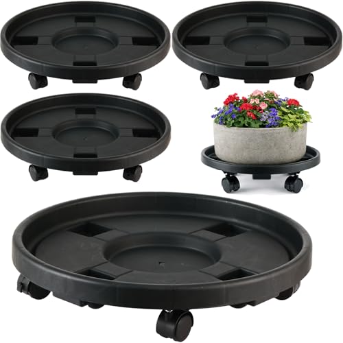 4-pack 16" Extra-large Plant Caddy with Wheels Plastic Plant Dolly with Locking Caster Flower Pot Mover Rollers Wheeled Rolling Plant Stands Round Plant Saucer Indoor Outdoor Base Coasters Black - color: Classic black, size: 16"/ 4 packs