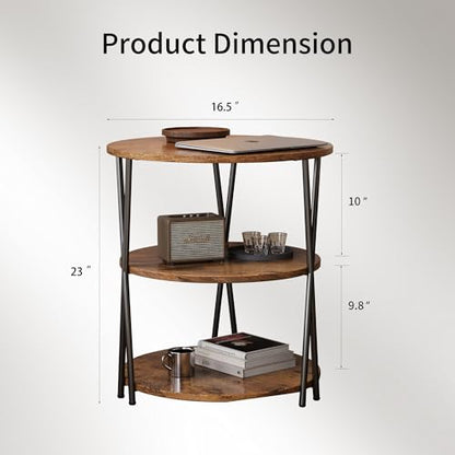 23 Inch Round Side Table 3-Tier End Table Living Room Small Patio Table Nightstands Round Coffee Table Spacious Top for Couch Bedroom 3 Storage Shelves Accent Coffee Table, Rustic Brown - color: Rustic Brown