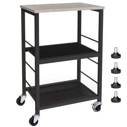 MOOACE 3 Tier End Table with Wheel, Kitchen Cart Storage Shelf, Gray | Small Side Table Nightstand, Rolling Kitchen Utility Cart Table Stand for Bedroom Living Room Office Balcony - color: Grey