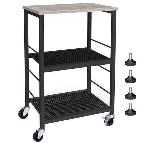 MOOACE 3 Tier End Table with Wheel, Kitchen Cart Storage Shelf, Gray | Small Side Table Nightstand, Rolling Kitchen Utility Cart Table Stand for Bedroom Living Room Office Balcony - color: Grey
