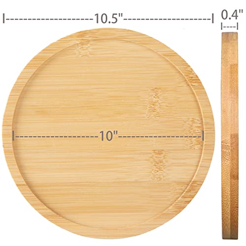 2 Pack 10" Bamboo Plant Saucer, Round Plant Pot Tray for Indoor Plants, Modern Brown Solid Style, Waterproof & Anti-Overflow - size: 10"