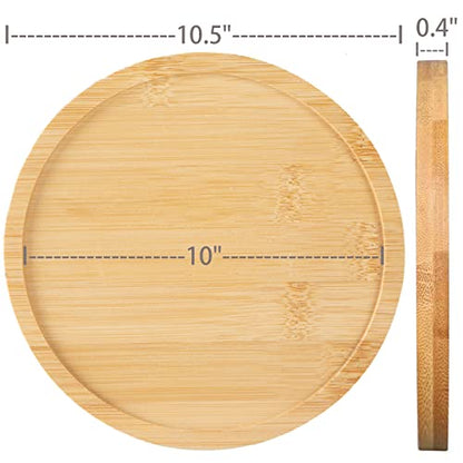 2 Pack 10" Bamboo Plant Saucer, Round Plant Pot Tray for Indoor Plants, Modern Brown Solid Style, Waterproof & Anti-Overflow - size: 10"