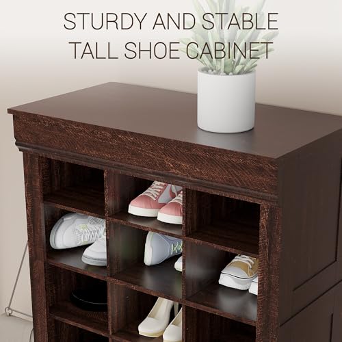 Garvee 10-Tier Shoe Storage Cabinet, Tall Wooden Shoe Rack with 30 Cubbies, Freestanding Entryway Shoe Organizer for Entryway, Living Room