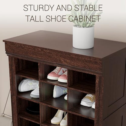Garvee 10-Tier Shoe Storage Cabinet, Tall Wooden Shoe Rack with 30 Cubbies, Freestanding Entryway Shoe Organizer for Entryway, Living Room