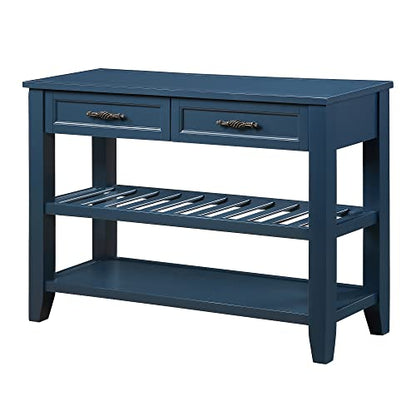 Knocbel Entryway Console Table with 2 Storage Drawers and 2 Lower Shelves, Entrance Hallway Foyer Behind Sofa Couch Table, Easy Assembly (Navy Blue) - color: Navy Blue