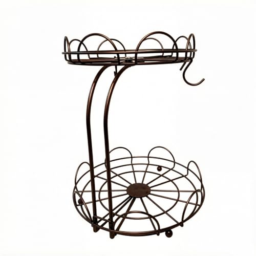 2-Tier Fruit Basket for Kitchen Counter, Metal Wire Fruit and Vegetable Storage Organizer with Bottom Slide-Out Tray, Space Saving Design for Pantry, Countertop (Brown) - color: Gold, size: Standard