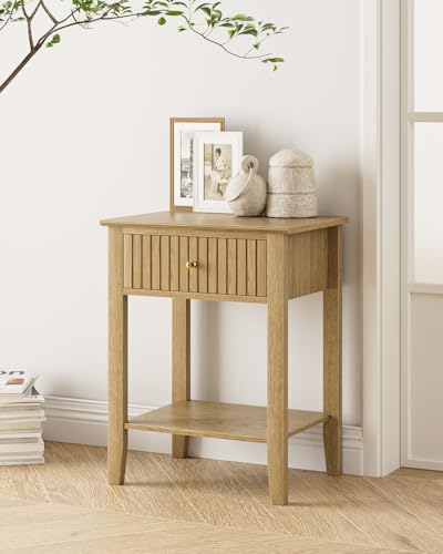 Fluted Nightstand, Farmhouse Night Stand with 1 Drawers, Mid Century Modern Side Accent Table,Bedside End Table for Bedroom, Living Room, Yellow Oak - color: Oak, size: 1 Drawer